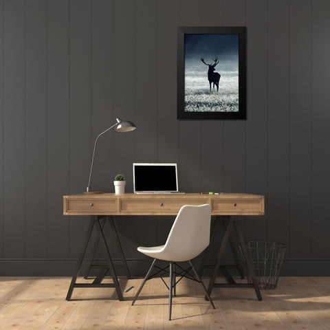 Silhouette Deer Black Modern Wood Framed Art Print by Incado