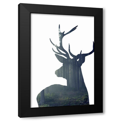 Forest Deer Silhouette Black Modern Wood Framed Art Print by Incado