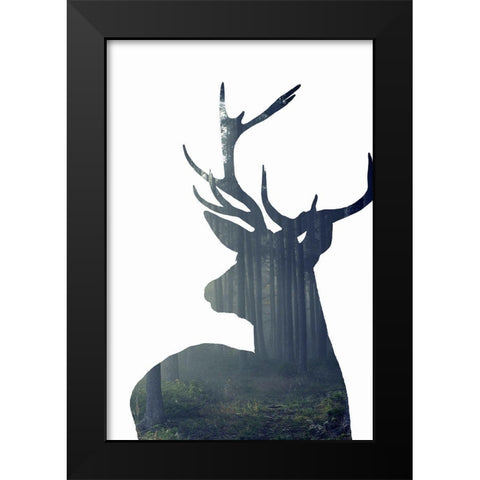 Forest Deer Silhouette Black Modern Wood Framed Art Print by Incado