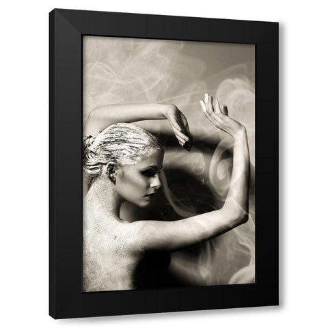 Dancer Statue Black Modern Wood Framed Art Print with Double Matting by Incado