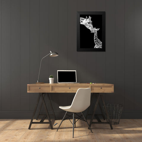 First Love - Giraffe Black Modern Wood Framed Art Print by Incado