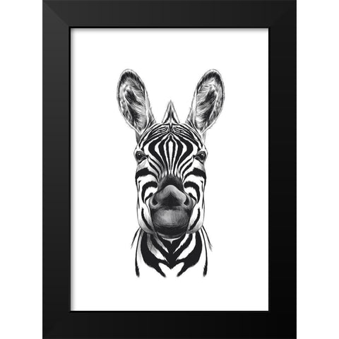 Zebra Illustration Black Modern Wood Framed Art Print by Incado