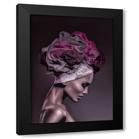 Woman in Thought, Magenta Black Modern Wood Framed Art Print with Double Matting by Incado