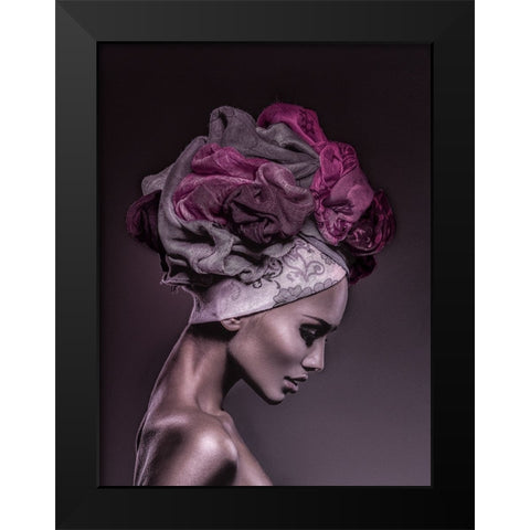 Woman in Thought, Magenta Black Modern Wood Framed Art Print by Incado