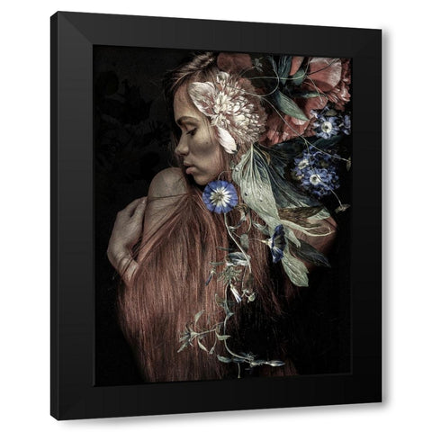 Botanical Woman No. 1 Black Modern Wood Framed Art Print by Incado