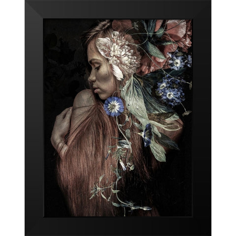 Botanical Woman No. 1 Black Modern Wood Framed Art Print by Incado