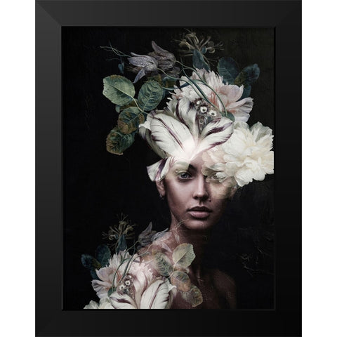 Botanical Woman No. 2 Black Modern Wood Framed Art Print by Incado