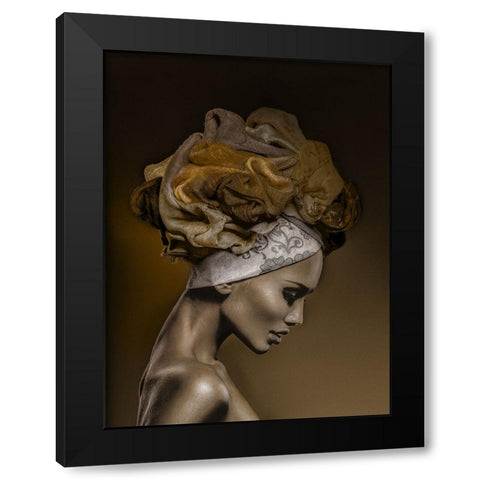 Woman in Thought, Gold Black Modern Wood Framed Art Print with Double Matting by Incado