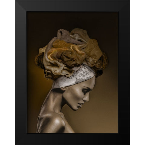 Woman in Thought, Gold Black Modern Wood Framed Art Print by Incado