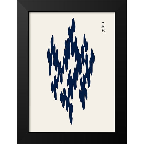 Blue Woodblock III Black Modern Wood Framed Art Print by Incado