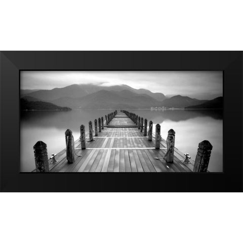 Lake Pier Black Modern Wood Framed Art Print by PhotoINC Studio