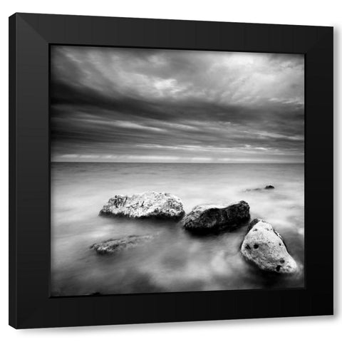 Waves on Rocks Black Modern Wood Framed Art Print with Double Matting by PhotoINC Studio