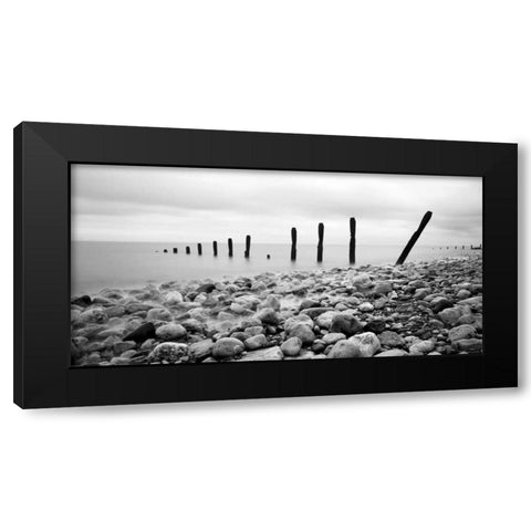 Beach Pebbles Black Modern Wood Framed Art Print by PhotoINC Studio