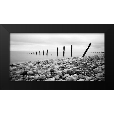 Beach Pebbles Black Modern Wood Framed Art Print by PhotoINC Studio