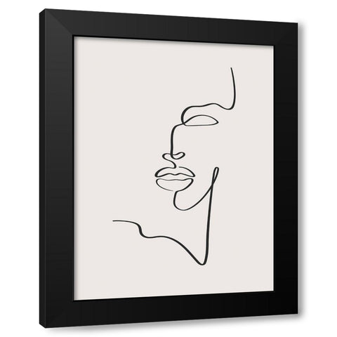 Female Face Black Modern Wood Framed Art Print by Incado