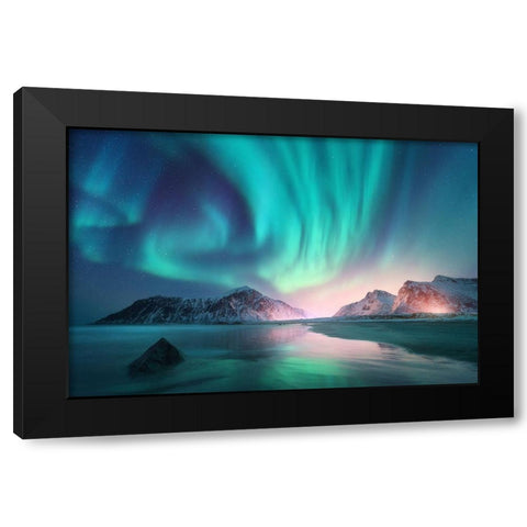 Northern Lights Black Modern Wood Framed Art Print with Double Matting by Incado