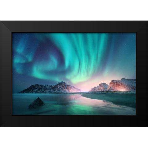 Northern Lights Black Modern Wood Framed Art Print by Incado