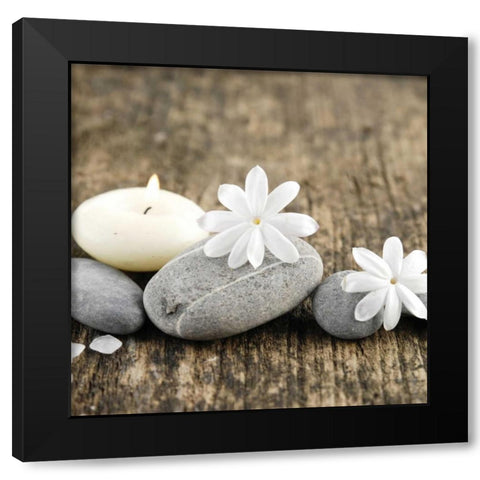 Zen Pebbles Black Modern Wood Framed Art Print with Double Matting by PhotoINC Studio