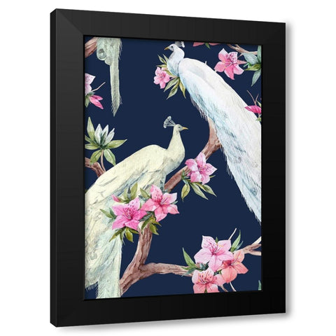Paradis Birds II Black Modern Wood Framed Art Print with Double Matting by Incado