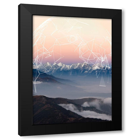 Geo Mountain Black Modern Wood Framed Art Print with Double Matting by GeoMania