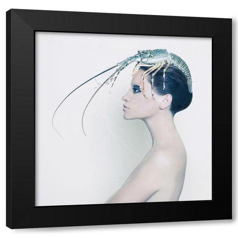 The Lady and the Hummer Black Modern Wood Framed Art Print with Double Matting by Incado