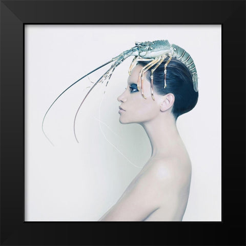 The Lady and the Hummer Black Modern Wood Framed Art Print by Incado