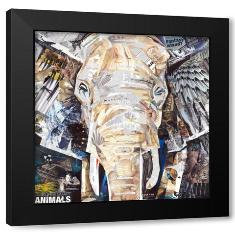 Elephants Gaze Black Modern Wood Framed Art Print by Grey, James