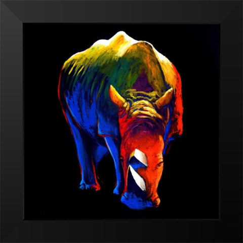 The Rhino Black Modern Wood Framed Art Print by Summer, Clara