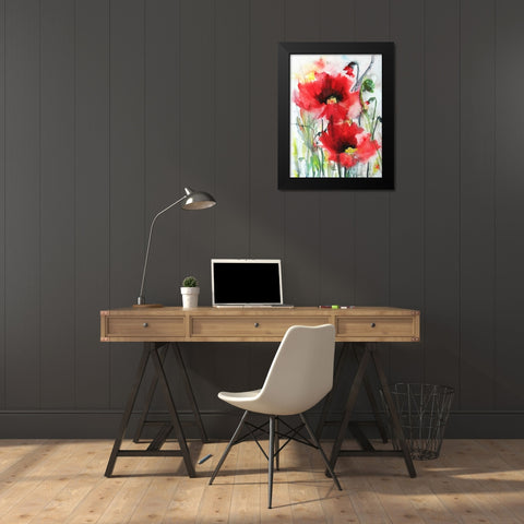 Red Poppies Black Modern Wood Framed Art Print by Johannesson, Karin