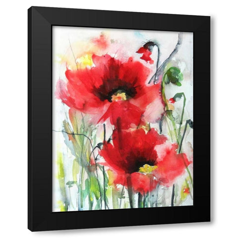 Red Poppies Black Modern Wood Framed Art Print by Johannesson, Karin