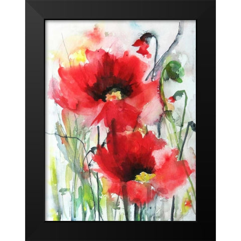 Red Poppies Black Modern Wood Framed Art Print by Johannesson, Karin