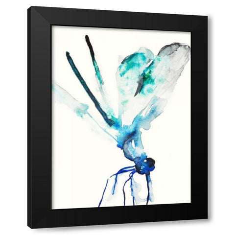 Blue and Green Dragonfly Black Modern Wood Framed Art Print with Double Matting by Johannesson, Karin