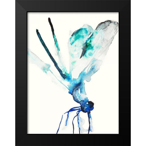 Blue and Green Dragonfly Black Modern Wood Framed Art Print by Johannesson, Karin