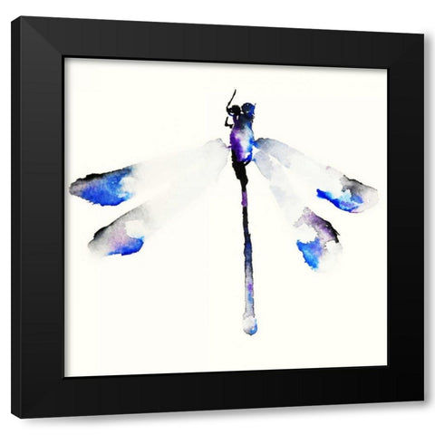 Blue and Violet Dragonfly Black Modern Wood Framed Art Print by Johannesson, Karin