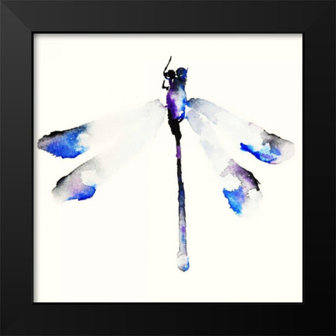 Blue and Violet Dragonfly Black Modern Wood Framed Art Print by Johannesson, Karin