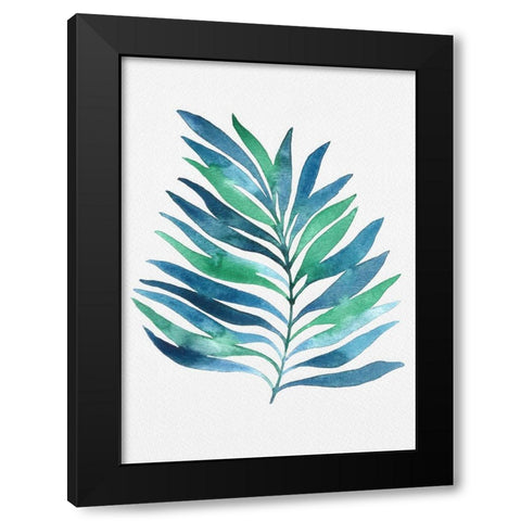 Blue and Green Watercolor Leaves 1 Black Modern Wood Framed Art Print with Double Matting by Juncos, Cami