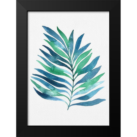Blue and Green Watercolor Leaves 1 Black Modern Wood Framed Art Print by Juncos, Cami