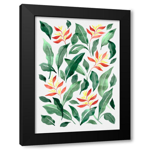 Parakeet Flower Black Modern Wood Framed Art Print by Juncos, Cami
