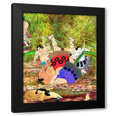 Japanese Footbridge Mishap Black Modern Wood Framed Art Print by Kite, Barry