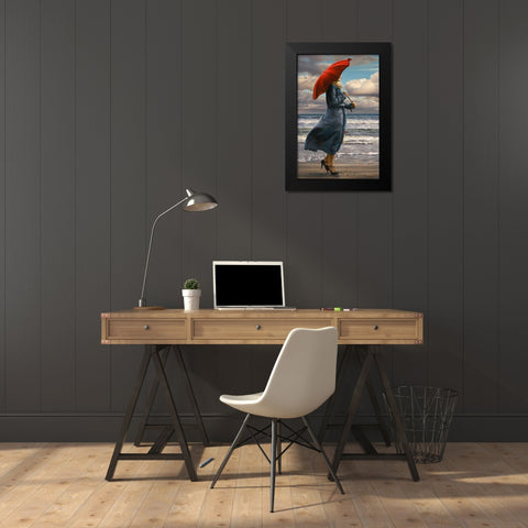 Red Umbrella Black Modern Wood Framed Art Print by Kelley, Paul