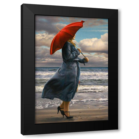 Red Umbrella Black Modern Wood Framed Art Print with Double Matting by Kelley, Paul