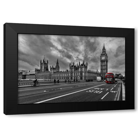 Double Decker - London Black Modern Wood Framed Art Print by Kostka, Vladimir
