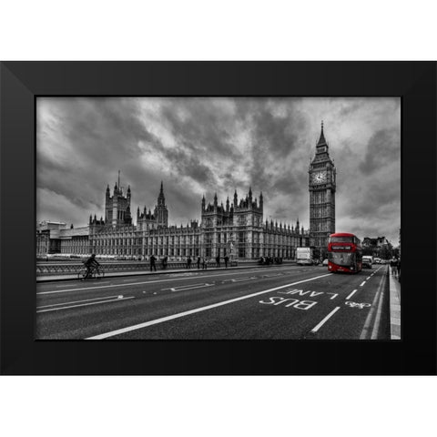 Double Decker - London Black Modern Wood Framed Art Print by Kostka, Vladimir