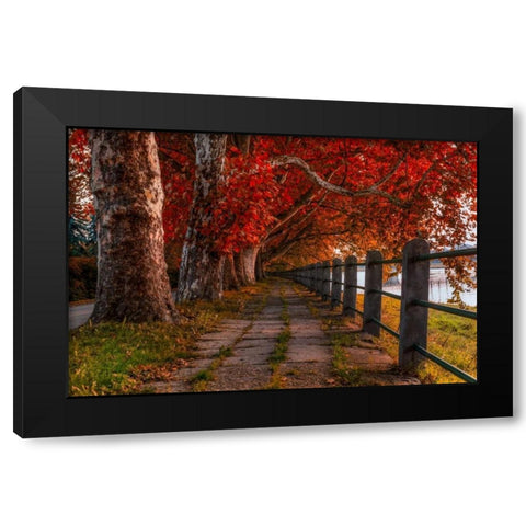 Walk by the River Black Modern Wood Framed Art Print with Double Matting by Kostka, Vladimir
