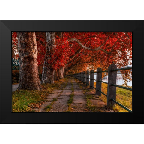 Walk by the River Black Modern Wood Framed Art Print by Kostka, Vladimir