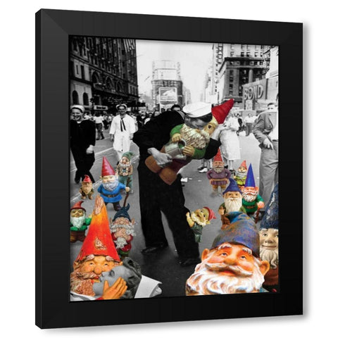 Garden Gnomes - VJ Day Black Modern Wood Framed Art Print by Kite, Barry
