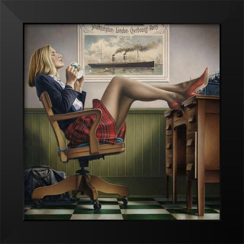 Coffee Break Black Modern Wood Framed Art Print by Kelley, Paul
