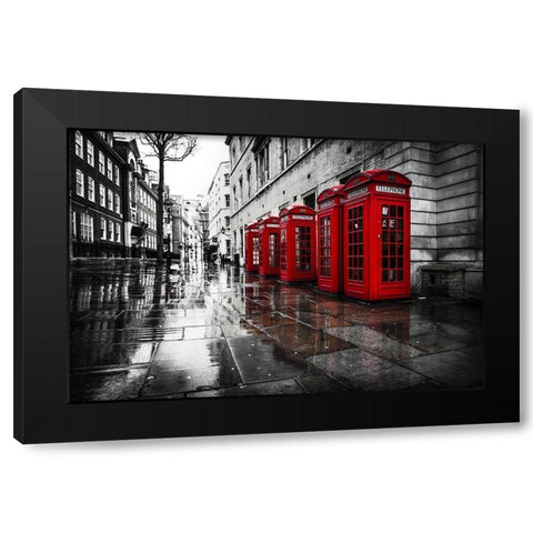 London Phones Black Modern Wood Framed Art Print by Kostka, Vladimir