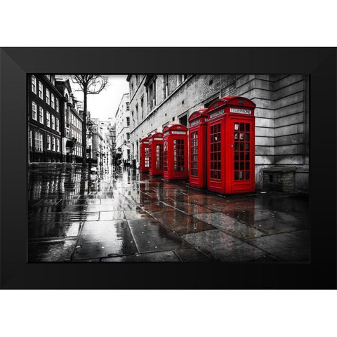 London Phones Black Modern Wood Framed Art Print by Kostka, Vladimir