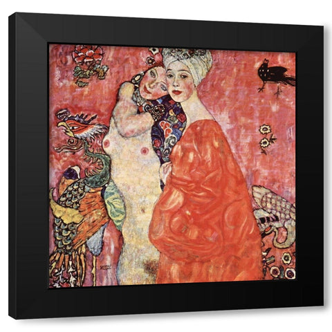 The Girlfriends Black Modern Wood Framed Art Print with Double Matting by Klimt, Gustav
